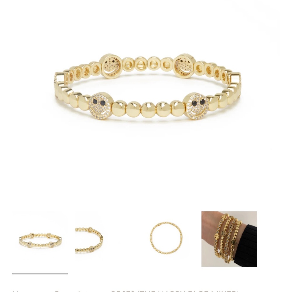 Gold Beaded Smiley Face Stretch Bracelet